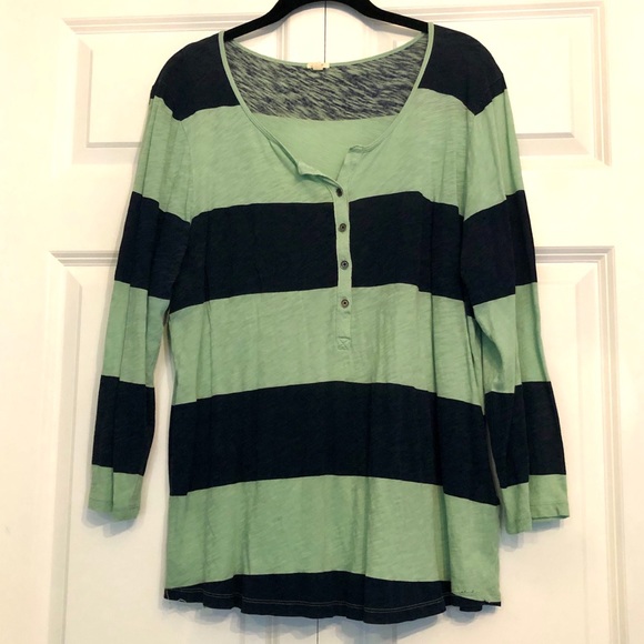 J. Crew Tops - J.Crew Navy & Mint Green Striped Top